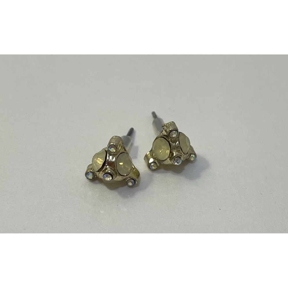 Vintage Rhinestone Pyramid Stud Earrings Silver Tone‎ Aurora Borealis AB Crystal